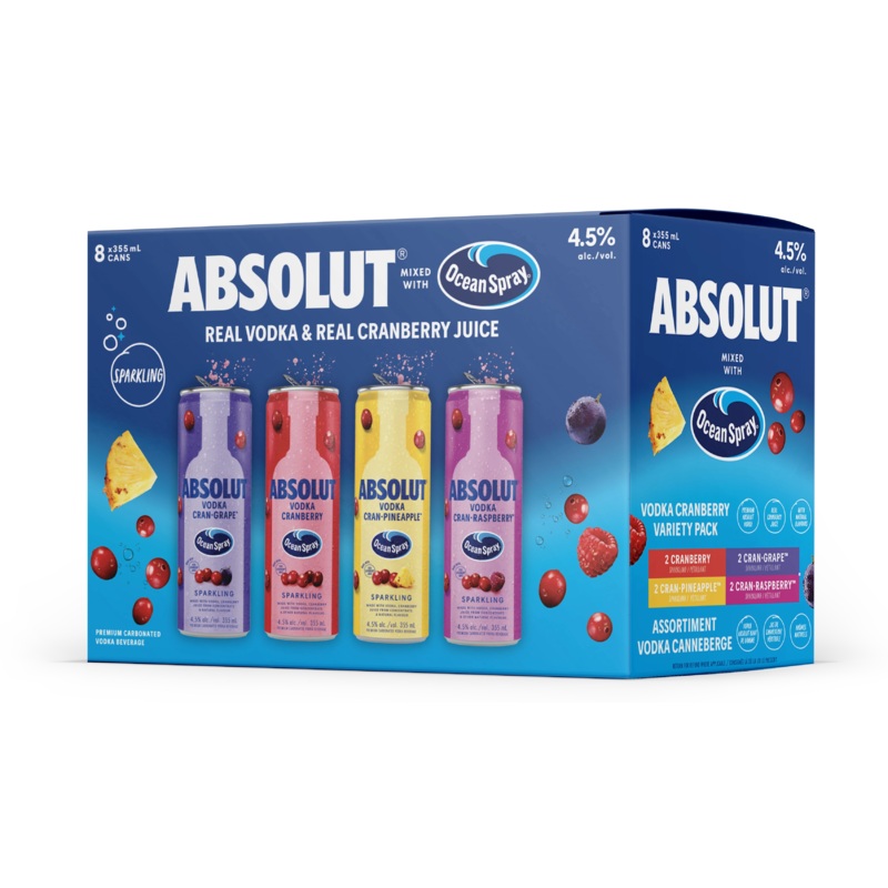 ABSOLUT OCEAN SPRAY COCKTAIL VARIETY PACK 355ML 8PK CAN @ St. Albert [1055037]